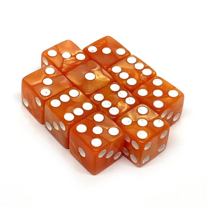 Набор кубиков D6 мраморные Оранжевый позитив 16мм с ровными углами (10 шт.) - фото 10404