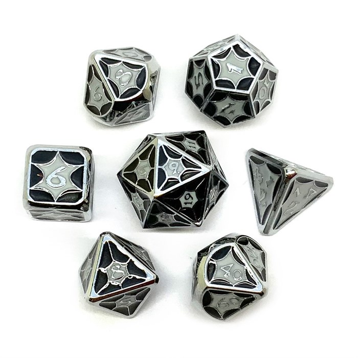 Кубики ДнД (7 шт) металлические / Дайсы для DnD / Dungeons & Dragons / RPG / Черно-белый витраж - фото 10442