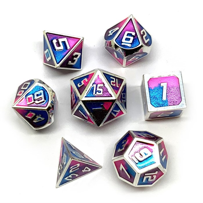 Кубики ДнД (7 шт) металлические / Дайсы для DnD / Dungeons & Dragons / RPG / Серебряный луч - фото 10481