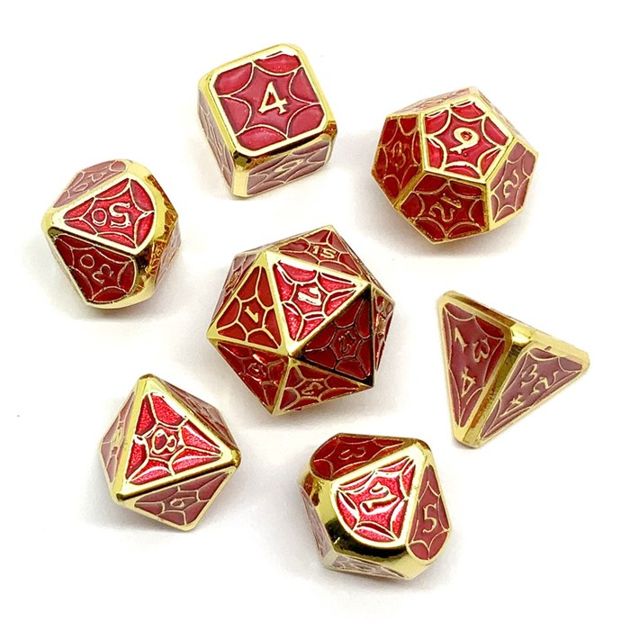 Кубики ДнД (7 шт) металлические / Дайсы для DnD / Dungeons & Dragons / RPG / Красный витраж - фото 10540