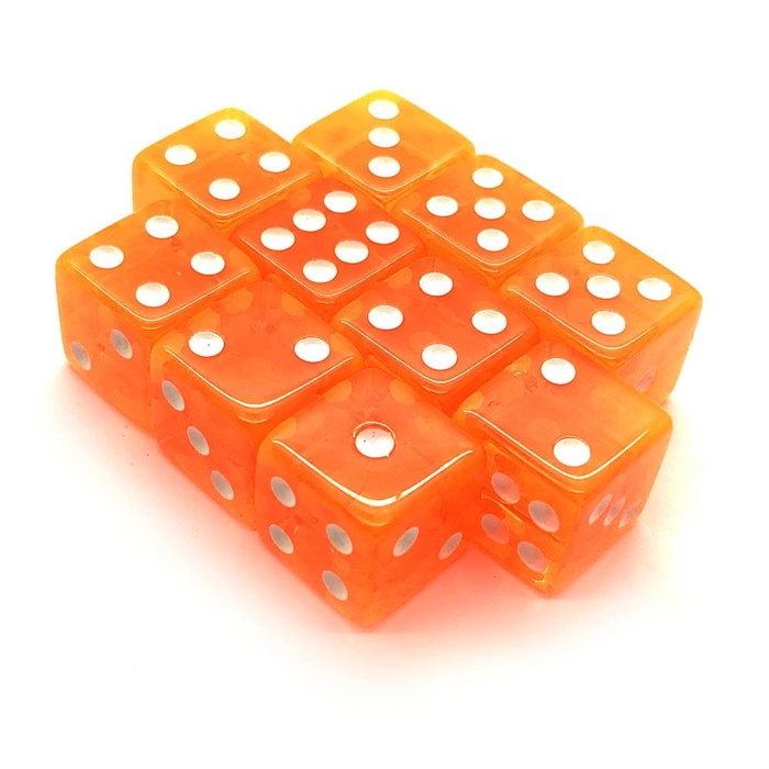 Набор кубиков 10 шт. D6 прозрачный оранжевый 16мм с ровными углами - фото 6812
