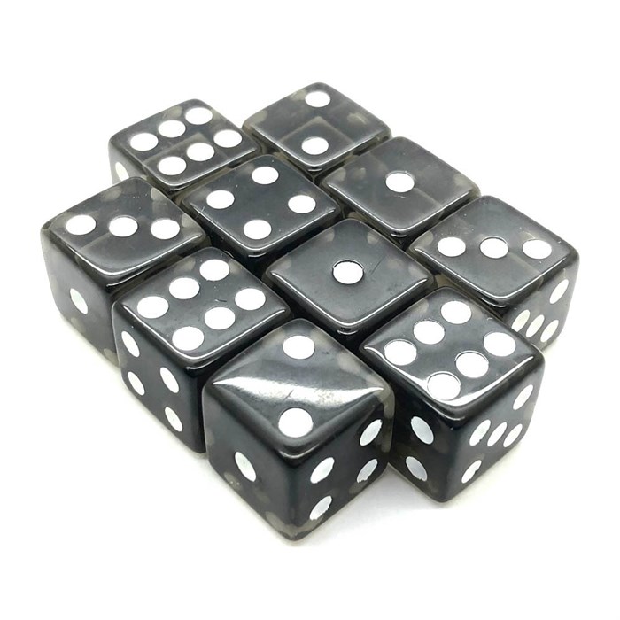 Набор кубиков 10 шт. D6 прозрачный чёрный 16мм с ровными углами - фото 6851