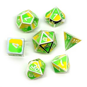 Кубики ДнД (7 шт) металлические / Дайсы для DnD / Dungeons & Dragons / RPG / Зреющий лимон