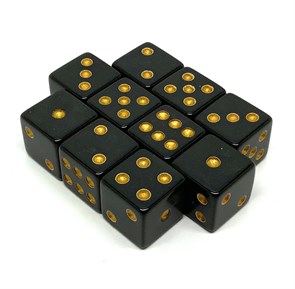 Набор кубиков D6 Глубокий черный 16мм с ровными углами (10 шт.)