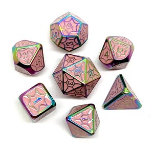 Кубики ДнД (7 шт) металлические / Дайсы для DnD / Dungeons & Dragons / RPG / Розовый витраж