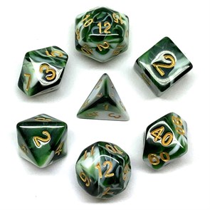 Кубики ДнД (7 шт) / Дайсы для DnD / Dungeons & Dragons / RPG / Зеленый мрамор