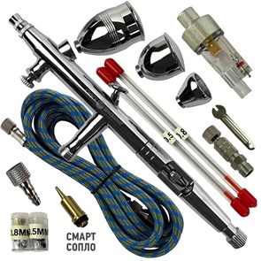 Аэрограф OW "Спутник-3" Универсальный + комплект (шланг, 3 сопла, 3 иглы, фильтр)