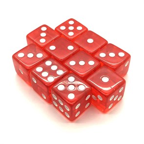 Набор кубиков 10 шт. D6 прозрачный красный 16мм с ровными углами
