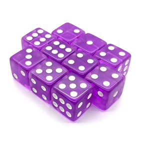 Набор кубиков 10 шт. D6 кристальный фиолетовый 16мм с ровными углами