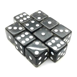 Набор кубиков 10 шт. D6 прозрачный чёрный 16мм с ровными углами