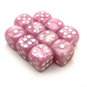 Набор кубиков 10 шт. D6 мраморный розовый 16мм с закруглёнными углами