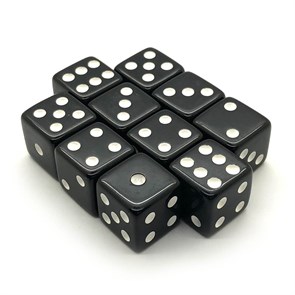 Кубики д6 16мм 10шт. Черные с острыми углами