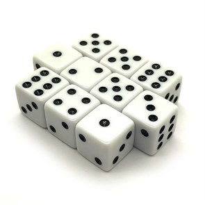 Кубики д6 16мм 10шт. Белые с острыми углами