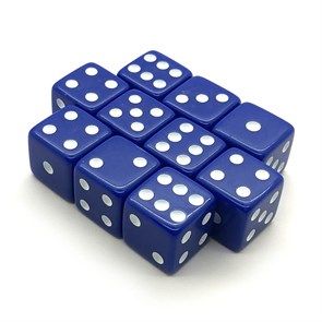 Кубики д6 16мм 10шт. Синие с острыми углами