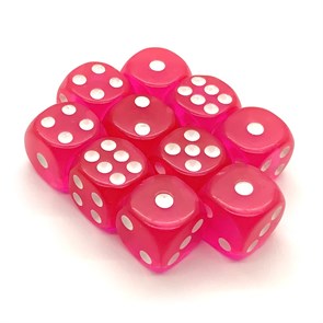 Кубики д6 14мм  10шт. Розовые прозрачные