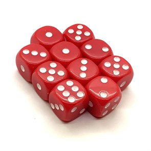 Кубики д6 16мм 10шт. Красный