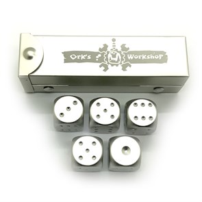 Кубики д6 алюминиевые  серебряные  16мм 5шт. в тубусе