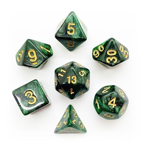 Кубики ДнД (7 шт) / Дайсы для DnD / Dungeons & Dragons /  RPG / Перламутровый черно-зеленый