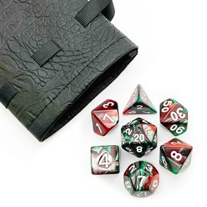 Кубики ДнД (7 шт) с мешочком / Дайсы для DnD / Dungeons & Dragons /  RPG / Перламутровый красно-зеленый