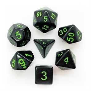 Кубики ДнД (7 шт) / Дайсы для DnD / Dungeons & Dragons /  RPG / Черный с зеленым - классические