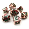 Кубики ДнД (7 шт) металлические / Дайсы для DnD / Dungeons & Dragons /  RPG / Чешуя дракона красно-зеленый с медью - фото 6323