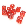 Набор кубиков 10 шт. D6 прозрачный красный 16мм с ровными углами - фото 6807