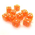 Набор кубиков 10 шт. D6 прозрачный оранжевый 16мм с ровными углами - фото 6813