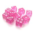 Набор кубиков 10 шт. D6 прозрачный розовый 16мм с ровными углами - фото 6829
