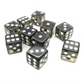 Набор кубиков 10 шт. D6 прозрачный чёрный 16мм с ровными углами - фото 6852