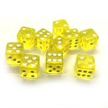 Набор кубиков 10 шт. D6 прозрачный жёлтый 16мм с ровными углами - фото 6872
