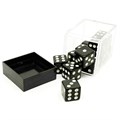 Кубики д6 16мм 12шт в пластиковой коробке. Черные с острыми углами - фото 7818