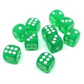 Кубики д6 12мм 10шт. Зеленые прозрачные - фото 8287